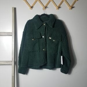 NWT LEE WOMEN'S OVERSIZED GREEN CROPPED SHERPA JACKET SIZE SMALL